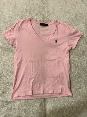 Polo by Ralph Lauren Women's Pink V-Neck Tee Size Medium -Perfect For Spring